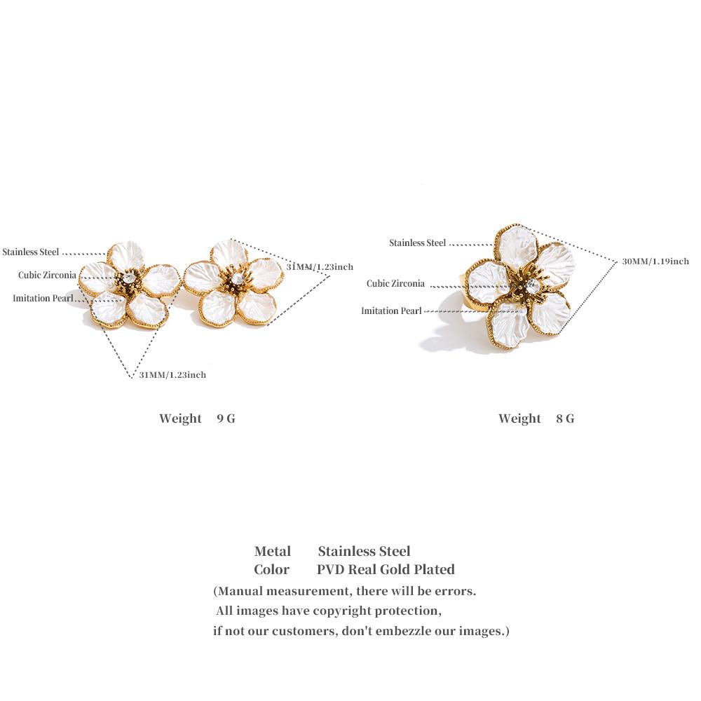 Eetit Popular Stainless Steel Resin Pearls Flower Retro Stud Earrings Ring Set Waterproof Fashion Trendy Attractive Jewelry 2025