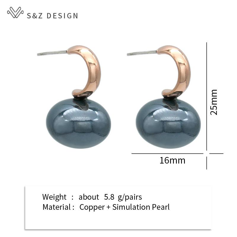 Fashion Colorful Big Simulation Pearl Stud Earrings For Women Girl Wedding Jewelry Elegant Rose Gold Color Eardrop Anti-allergy