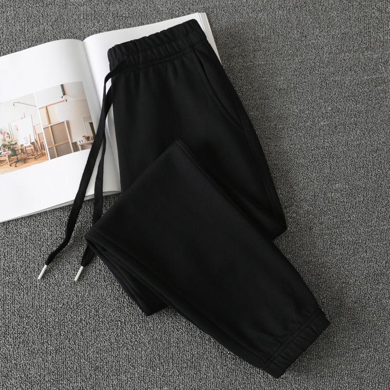 

Повседневные хлопковые махровые плюс бархатные белые весенне-осенние спортивные штаны Black(Spring and Autumn style) L