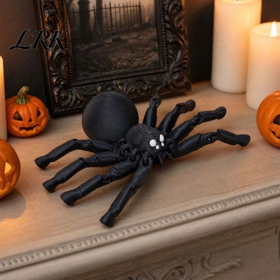 Halloween Party Decoration 3D Printed Articulated Spider Figurine, Flexible Joint Black Durable Statue, Collectible Gothic Ornament for Home