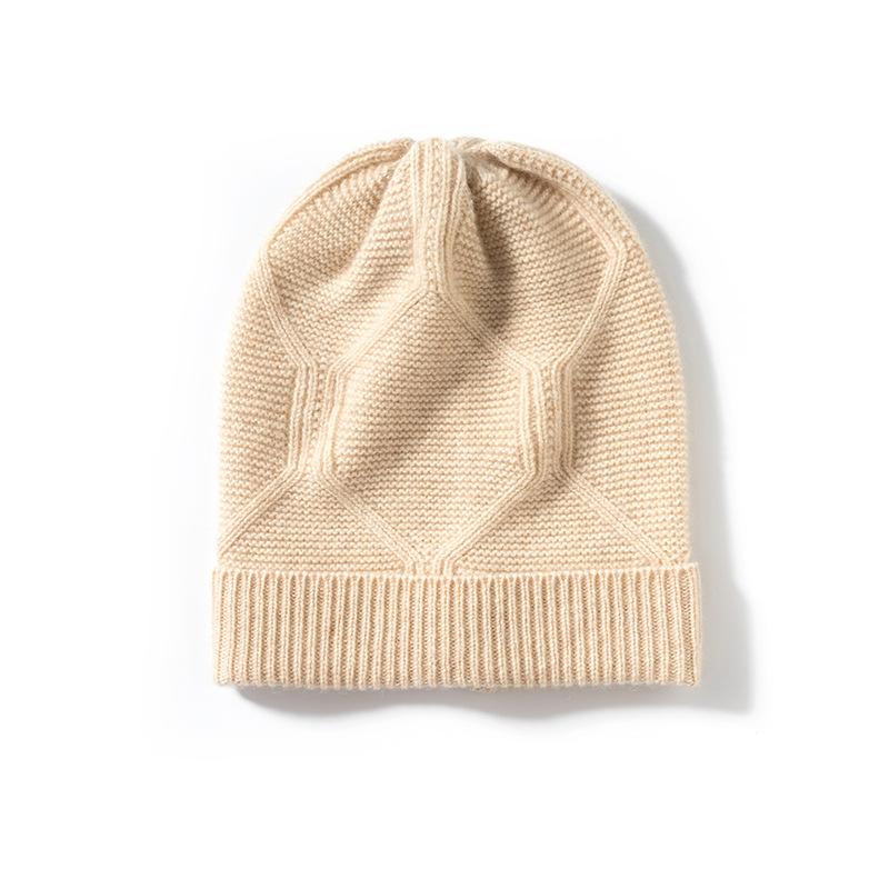 Cashmere Autumn and Winter New Style Women's High end Knitted Warm Solid Color Jacquard Ear Protection Hat Knitted Casual Baotou Hat