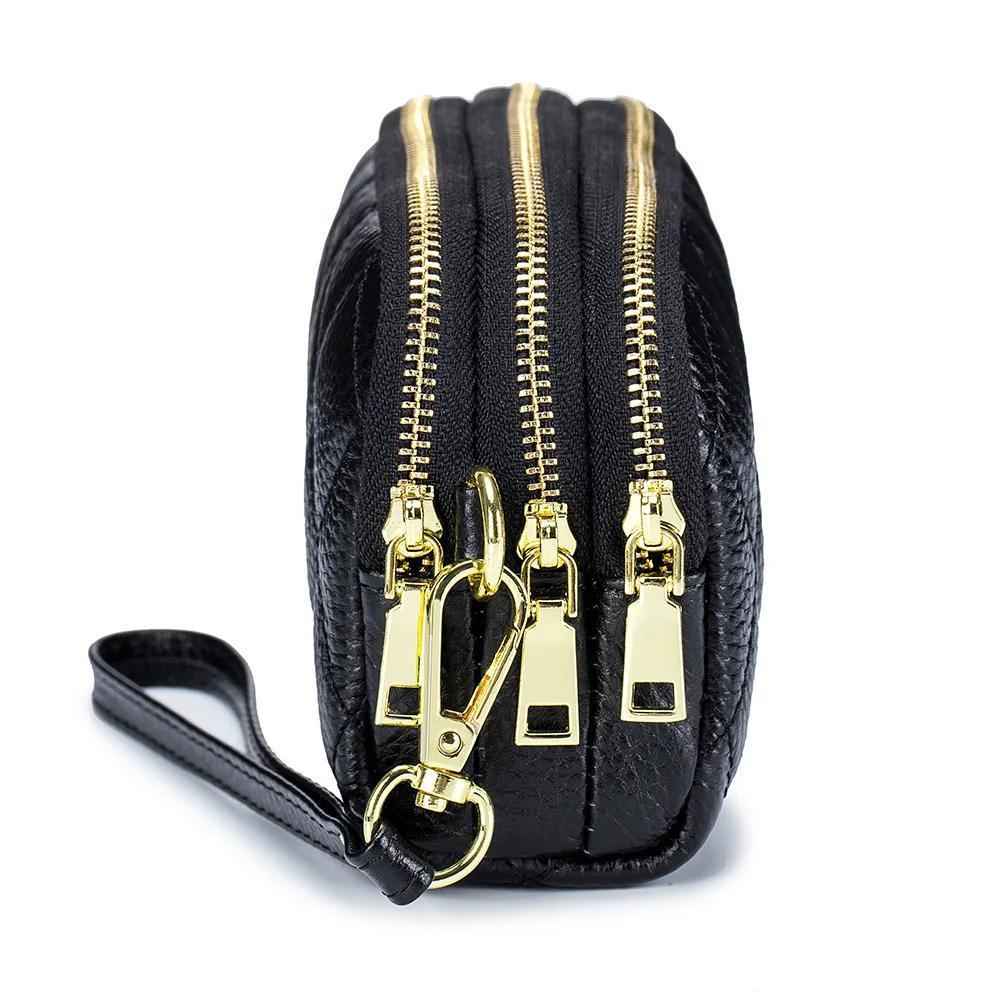 Damen Clutch aus echtem Leder Oberlederschicht lange Geldbörse dreilagige multifunktionale gesteppte Handytasche