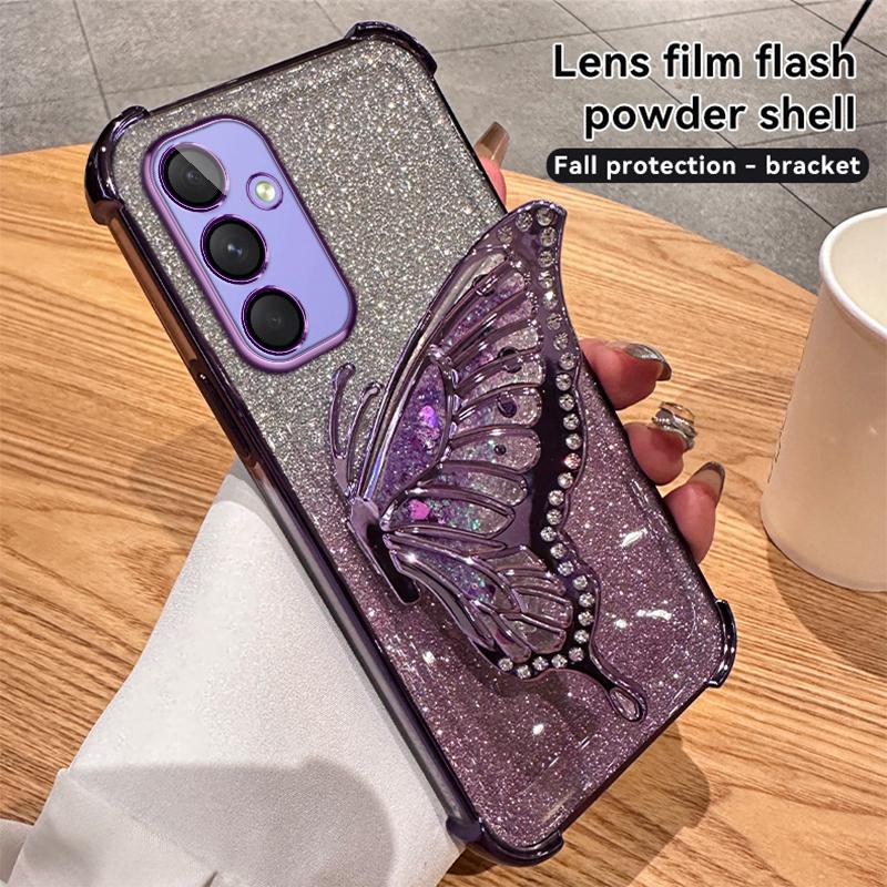 

Блискучий рідкий чохол-тримач з метеликом для Samsung Galaxy A17 A07 A16 A26 A36 A56 A06 A15 A25 A35 A55 A14 A24 A34 A54 5G A55 5G фіолетовий