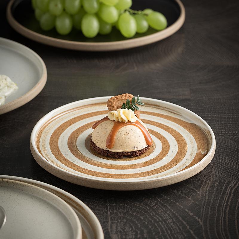Ins Nordic Coarse Pottery Plate Western Food Flat Plate Steak Plate Household Vegetable Plate Vintage Cake Tray Restaurant Plate