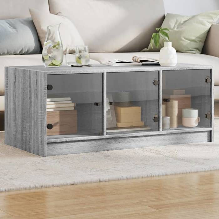 VidaXL Coffee Table with Glass Doors, End Table with Storage, Side Table, Living Room Furniture 836418