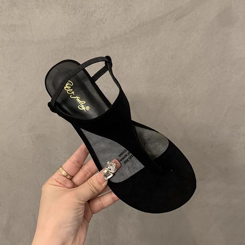 

Fashion SUOJIALUN 2024 Summer New Women Flat Sandal Shoes Fashion Open Toe Slip On Ladies Slides Soft Flat Heel Outdoor Dress Gladiator 35 чёрный