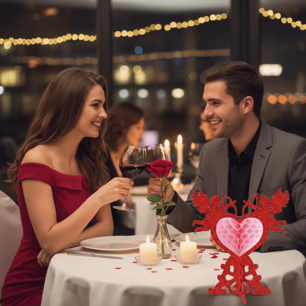 4pcs Red Color Heart Honeycomb Ornaments Valentine's Day Decorations Banquet Decoration