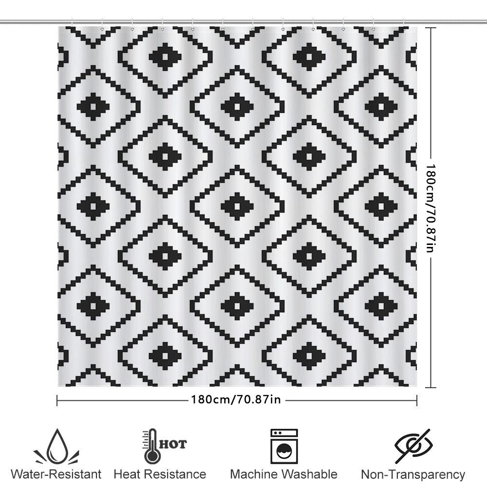 Modern Geometric Black White Shower Curtain For Bathroom Decor Extra Long Waterproof Washable Fabric 72X84 Inches (183 X 213Cm)