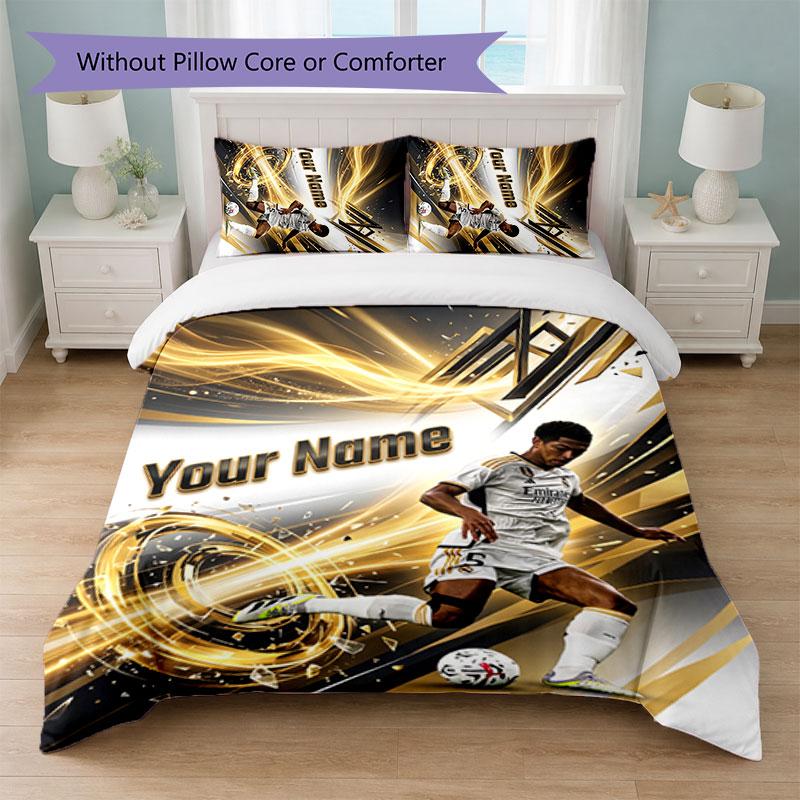 Set Biancheria da Letto Personalizzato con Nome Jude Bellingham 1 Copripiumino + 2 Federe Logo Calcio Regalo Personalizzato per Occasione Speciale Decorazione Camera da Letto