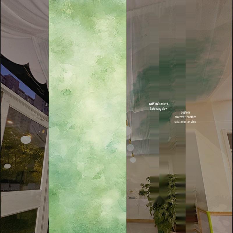 Chinese Ancient-Style Gradient Green Gauze Curtain for Ceiling Decor and Weddings