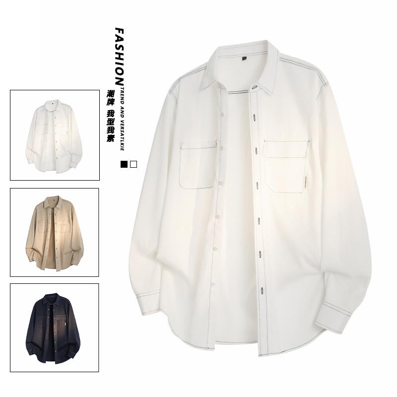 Spring And Autumn Men'S Solid Color Lapel Long Sleeve Shirt Men'S Loose Casual Shirt Jacket