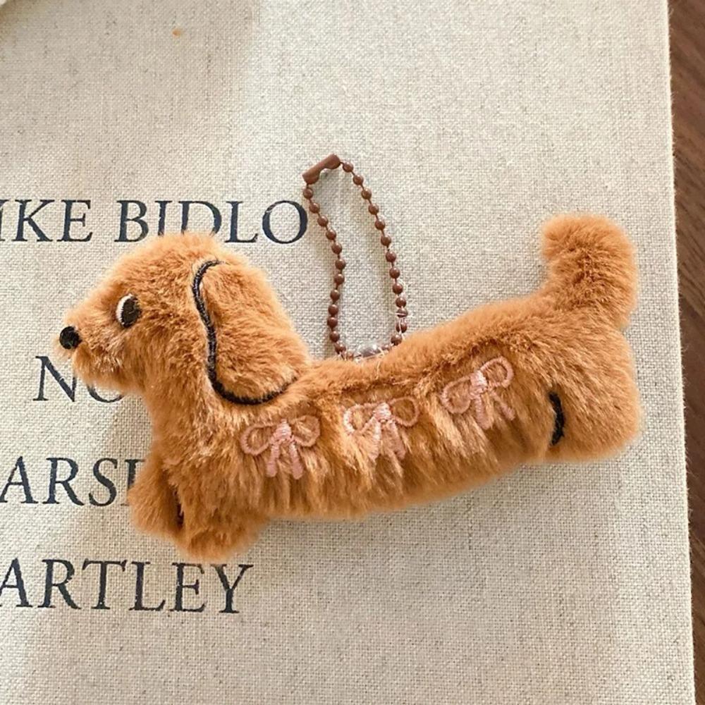 PP Cotton Dachshund Keychain Cartoon Puppy Bag Hanging Decoration Key Holder Pendant  Couple Gift