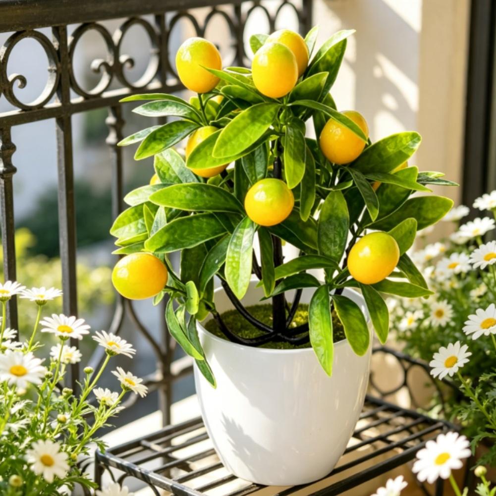 For MINI Lemon Artificial Plant In Pot for Desk Decoration Yellow Fake Fruit Potted Plant for Office Home 18cm Realistic Look