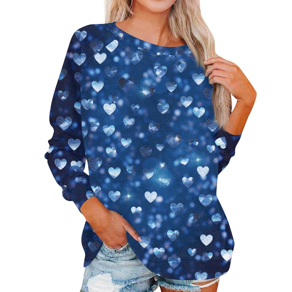 Damen Modisches Rundhals Schulter Langarm Valentinstag Bedrucktes Lässiges Pullover-Oberteil