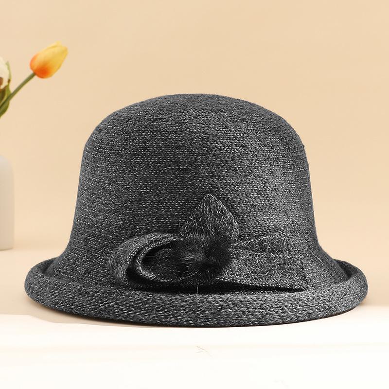 Autumn and winter hat women's fashion wool basin hat versatile crimped woolen top hat medium and old warm bucket hat