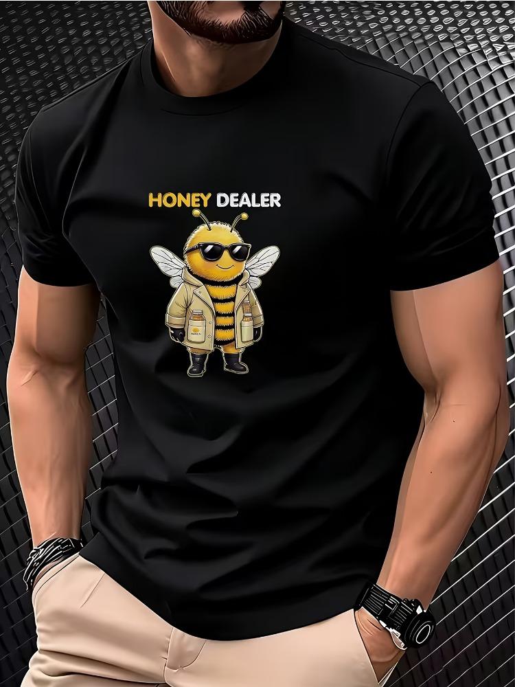 Herren Rundhals Honighändler Coole Biene Cartoon Grafik Kurzarm Baumwolle T-Shirt Lässig Sommer Straße