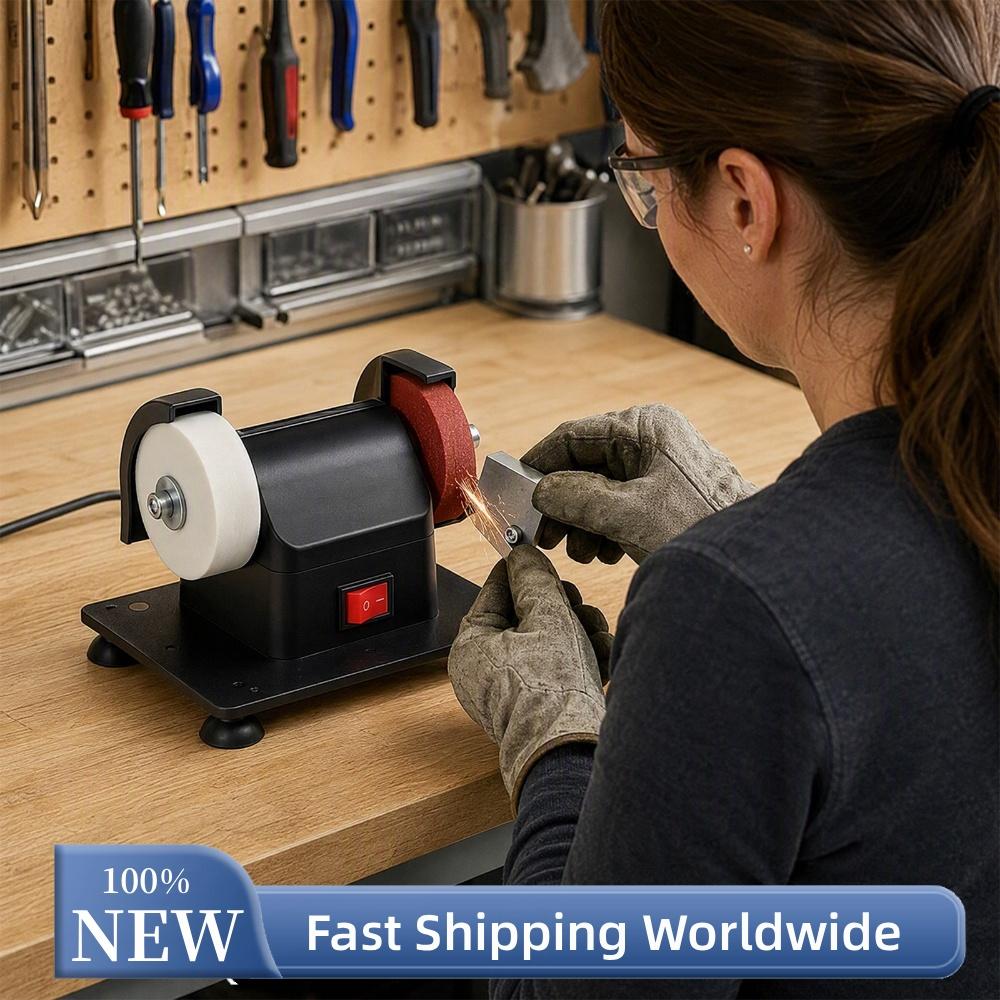 Mini Bench Grinder 100W Electric Dual Grinding Wheel 12-Speed Sharpener Polisher ABS Stainless for Metal