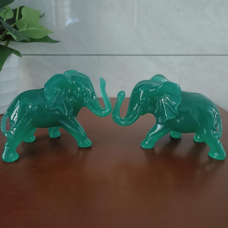 2 PEÇAS Estátua Escultura de Elefante Cor Jade Pedra Resina Animais Enfeites Feng Shui Fortuna Riqueza Figuras Decoração de Escritório Casa
