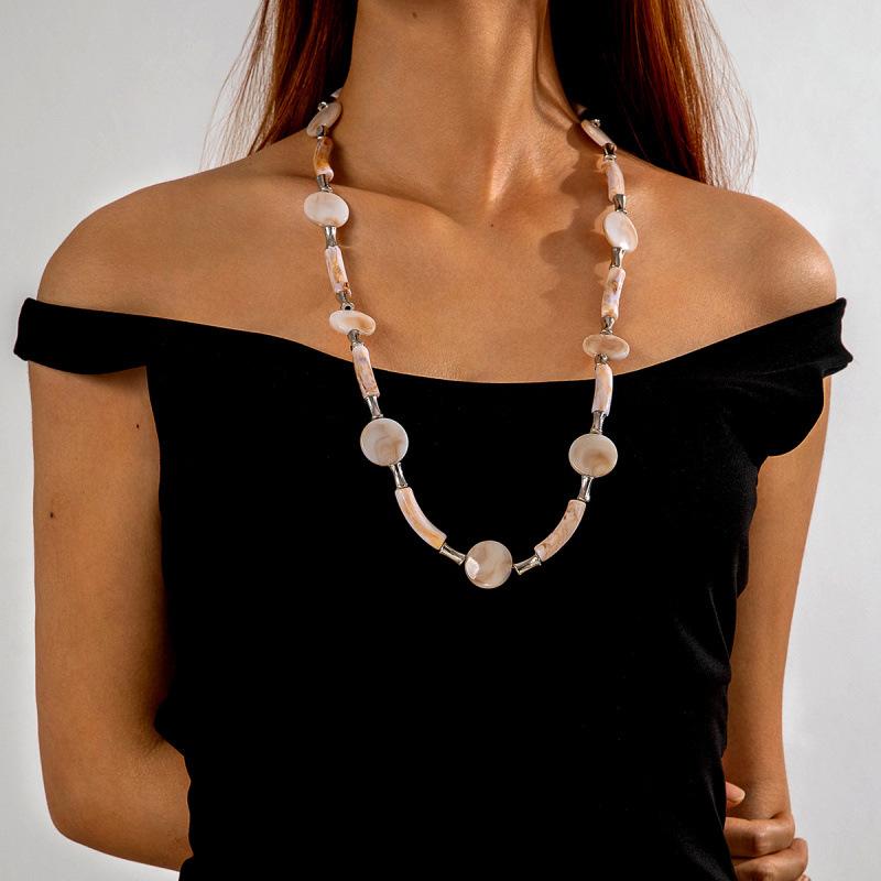 Bohemian Acrylic Special-shaped Bead Necklace Beach Wind Disc Bead Bamboo Mixed and Matched Necklace Women