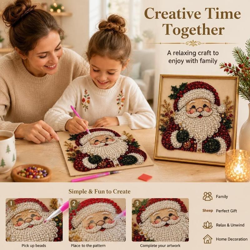 Christmas Santa Claus Pearl Art DIY Kit Framed Bead Embroidery Educational Craft Perfect Birthday Holiday Gift for Kids