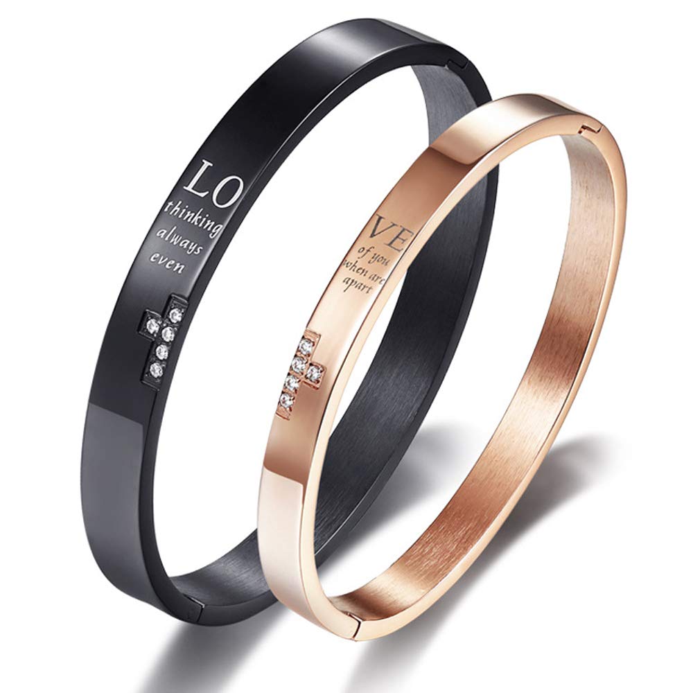 

Ostory Fashion Cross Pair Message Zirconia Surgical Stainless Steel Pair Bangle Couple Bracelet Women Men золотий