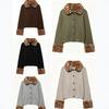 Womens French Fashion Casual Knit Jacket Short Length Long Sleeve Zip Front Regular Fit