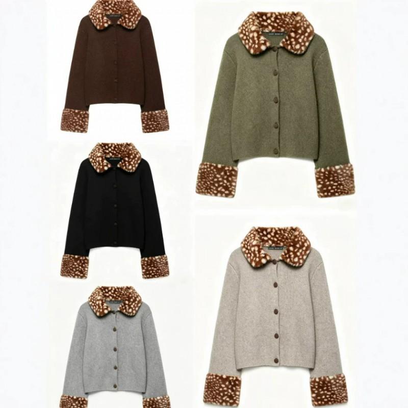 Womens French Fashion Casual Knit Jacket Short Length Long Sleeve Zip Front Regular Fit