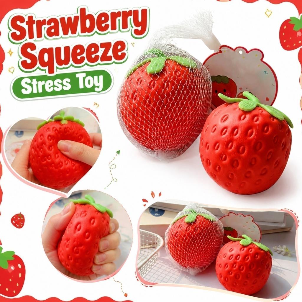 Strawberry Shaped Mesh Squishy Toy Soft Sensory Stress Relief Squeeze Ball with Textured Surface for Hand Exercise and Focus