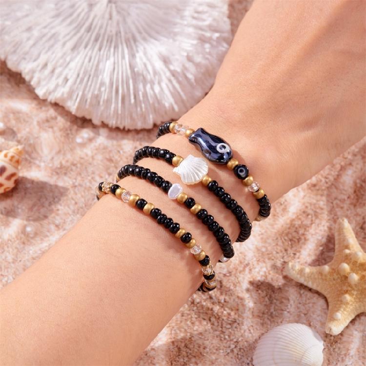 Handgefertigte Muscheln Keramikfisch Armbänder Dehnbare Handgelenkschmuck Stapelbare Sommer Strand Accessoires Für Frauen