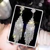 Korean Versatile Rhinestone Tassel Earrings S925 Silver Needle Long Studs for Women