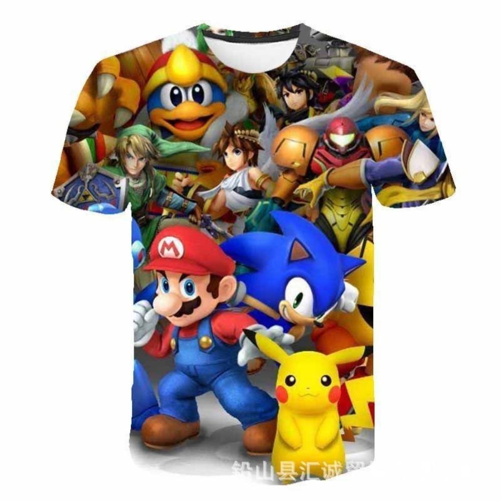 New Mario Short-sleeved 3D Printed Parent-child T-shirt Anime Cartoon Short-sleeved Round Neck Summer Children's Clothing