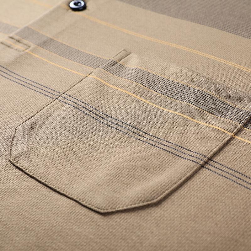 Fall Winter Men Long-Sleeved T-shirt Fashion Casual Polo Collar Striped Polo Shirt Daddy Men's Outfit Bottoming Shirt Top T-shirt Men