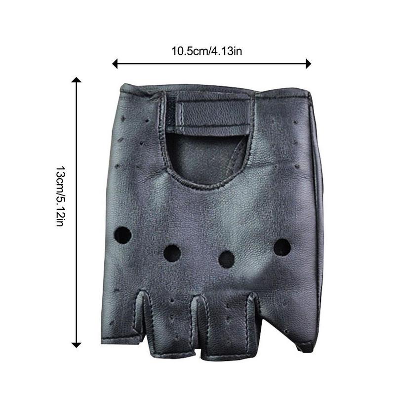 1 Pair Unisex Black Synthetic Leather Fingerless Gloves Solid Female Half Finger For Women Men Punk Motor Cycling Gloves