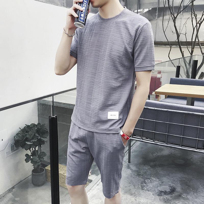 

Летняя однотонная двухкомпонентная футболка с короткими рукавами, шорты для мужчин, для спорта и отдыха XXXL светло-серый