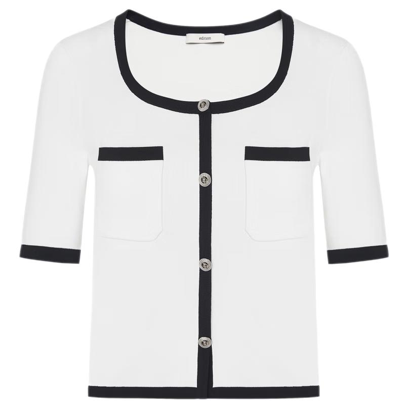 

Women s Vintage U-Neck Knit Short Sleeve Top M 165