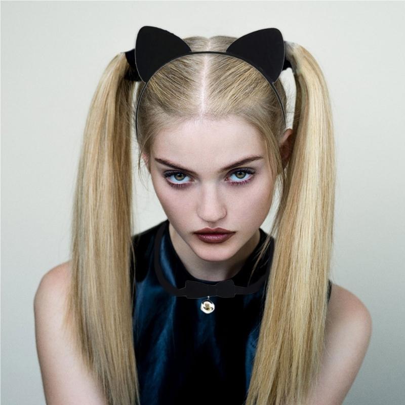 Djur Katter Rollekostym Djuröron Huvudbonad Svans Choker Halsband för Barn Pojke Flicka Cosplay Halloween Maskerad
