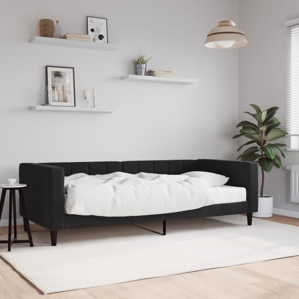 Vidaxl Sofa Z Materacem Do Spania, Czarna, 90X200 Cm, Aksamit