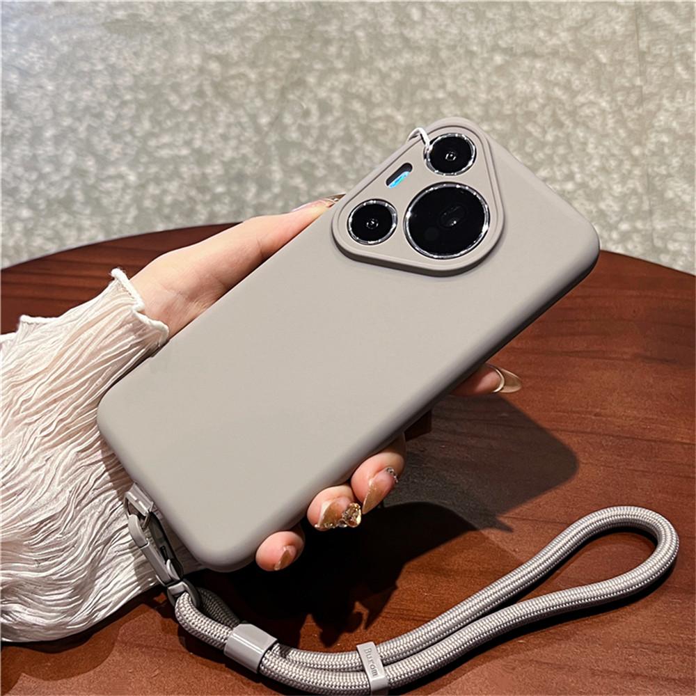 

Для Huawei Pura 70 Pro Чехол Точные вырезы Жидкий силикон+ПК Чехол для телефона с ремешком на запястье Grey