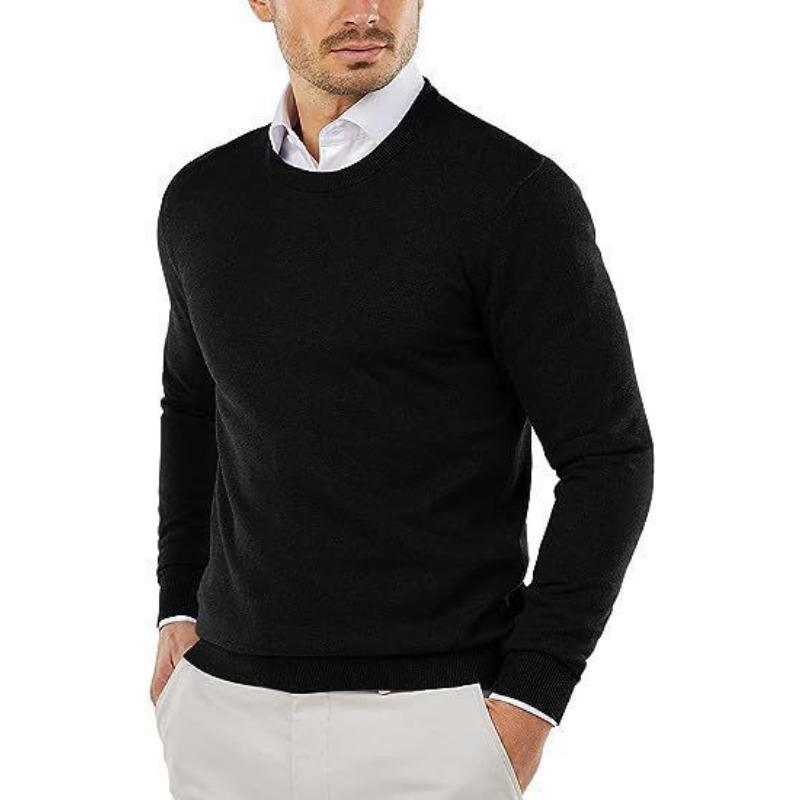 Pull en tricot à col rond et manches longues de couleur unie pour homme