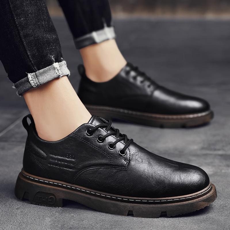 Martin Boots Men's 2024 New Black Leather Shoes Trendy Casual Tooling Shoes Wear-resistant Spring and Autumn Men's Shoes Autumn and Winter Breathable