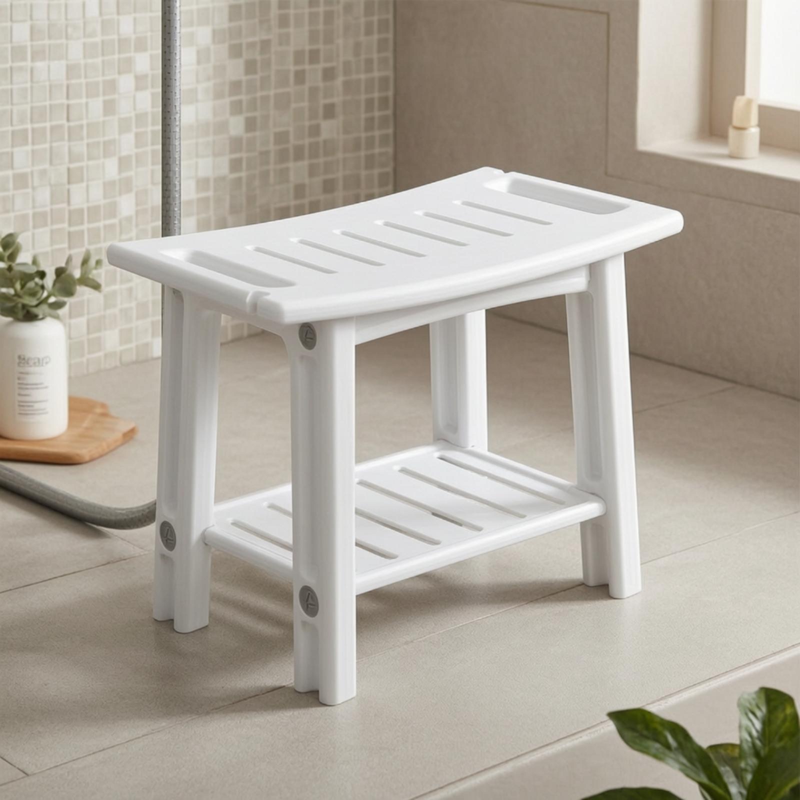 Slatted Shower Stool with Storage Shelf