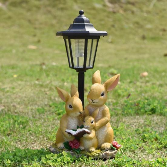 Garden Statue with LED Solar Lamp Weather Resistant Automatic Charging Outdoor Patio Sculpture Decor LED Light