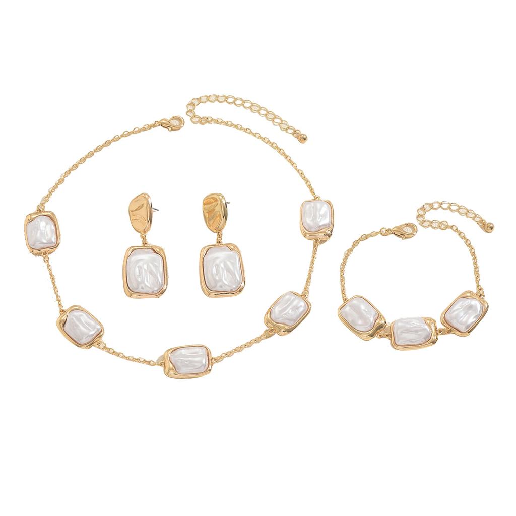 Set Colier Damă Stil European și American Vintage, Colier Geometric cu Design Incrustat cu Perle, Brățară Versatilă de Înaltă Calitate, Cercei