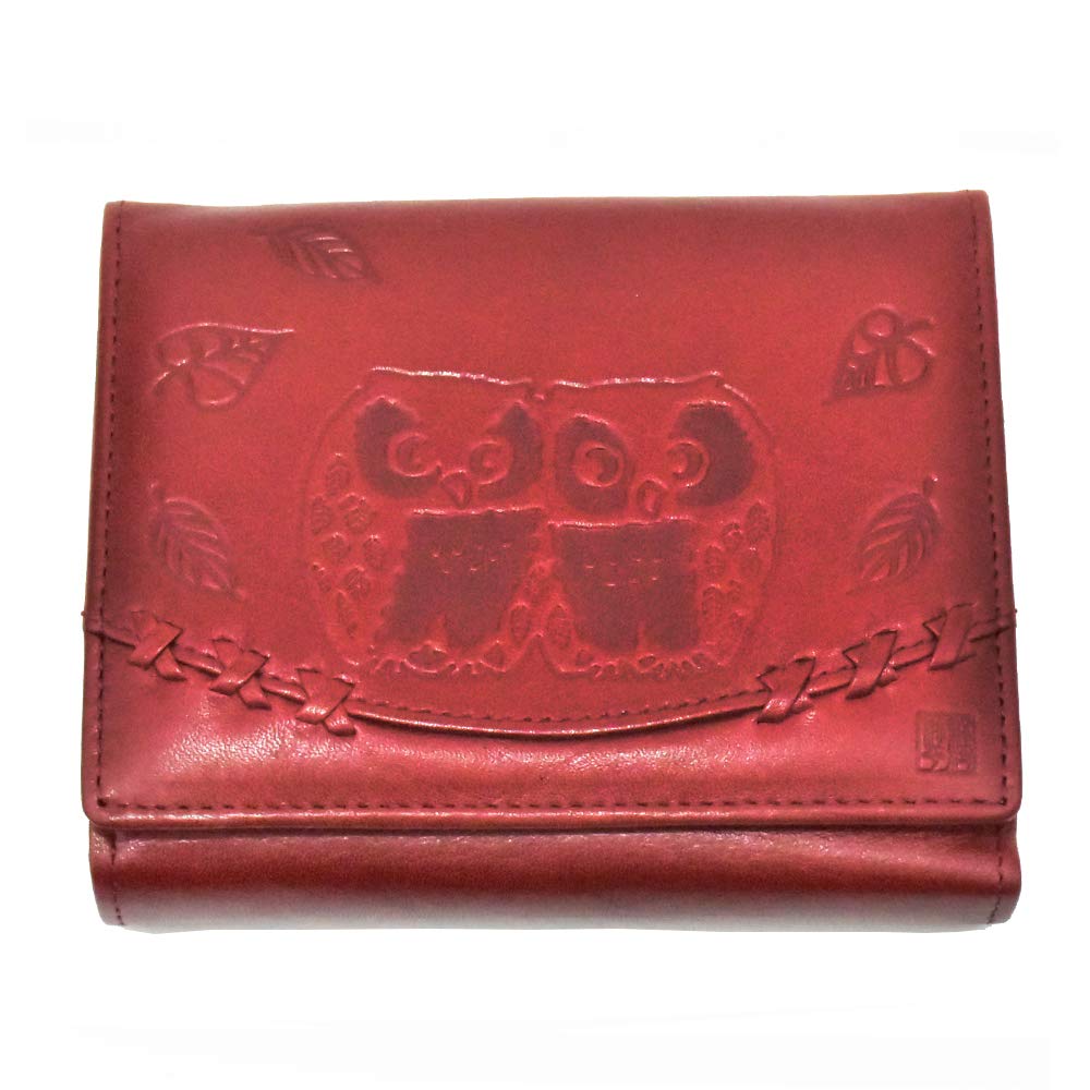 

[Nomura Shuhei] Nakayoshi Owl Cowhide Leather Bi-fold Wallet Billfold Coin Purse Red