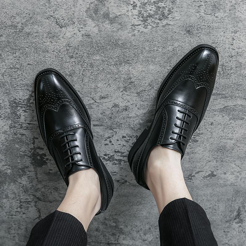 Fashion Classic Derby Shoes Brogues Leather Man Business Dress Office Leather Shoe For Men Fashion Wedding Party Suit Club Shoe Vintage