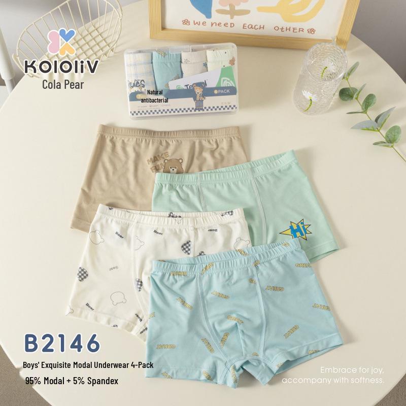 Lan Jing Kids Cartoon Modal Briefs: 4-Pack, Boys Flat-Leg Underwear 130