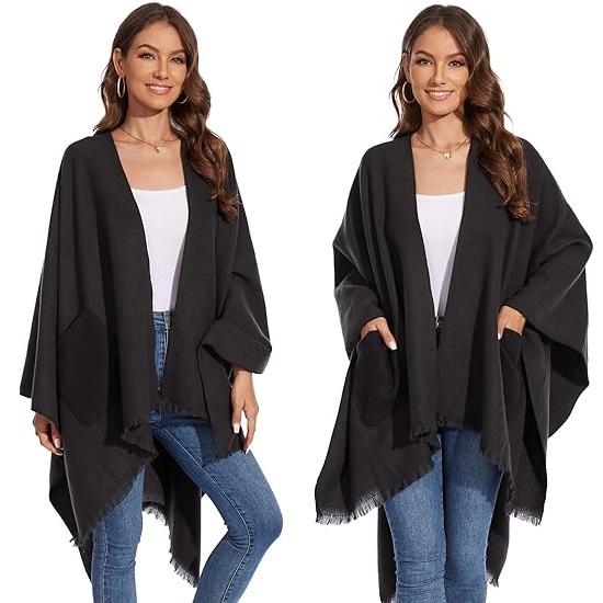 130*150cm Shawl Wraps for Women with Pockets, Elegant Cashmere Feeling Wraps, Open Front Pashmina with Tassel Scarf Blanket for Spring Fall Winter