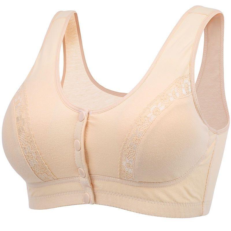 Purple Front Closure Wireless Bra with Lace Trim and Wide Straps