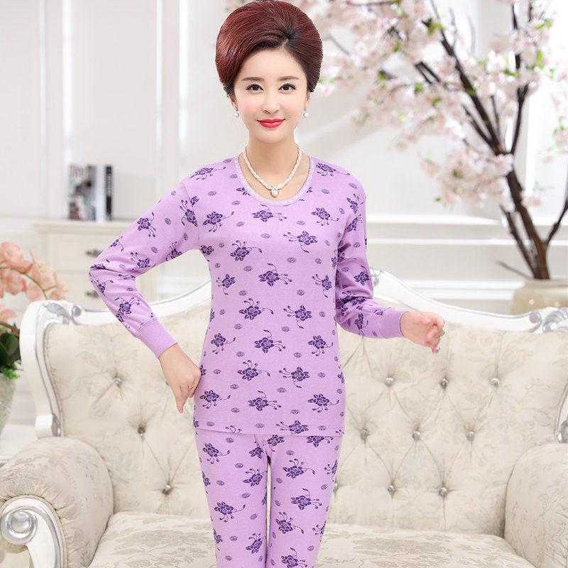 Women's pure cotton thermal underwear set for mothers, autumn and winter wear