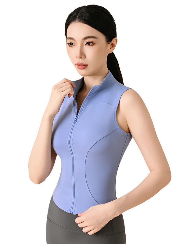 Notting Bestseller Women's Sleeveless Zipper Stand Collar Slimming Sport Top